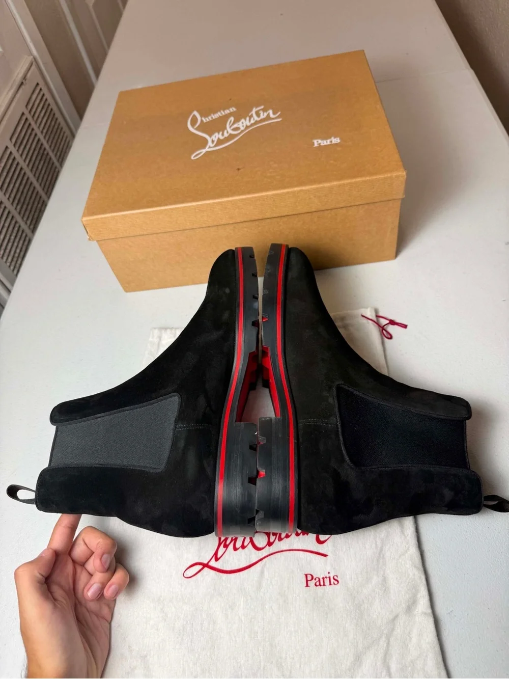 CHRISTIAN LOUBOUTIN Red bottom Chelsea black suede boot Sz 41.5 / 8.5